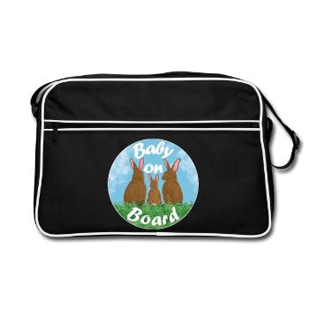 Baby on board - Hasenfamilie - Retro Tasche - Schwarz/Weiß - Vorne
