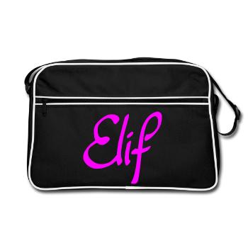 Neon Elif Schriftzug - Retro Tasche - Schwarz/Weiß - Vorne