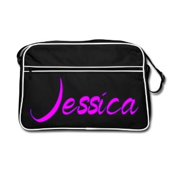 Jessica Neon Script Pink - Retro Tasche - Schwarz/Weiß - Vorne
