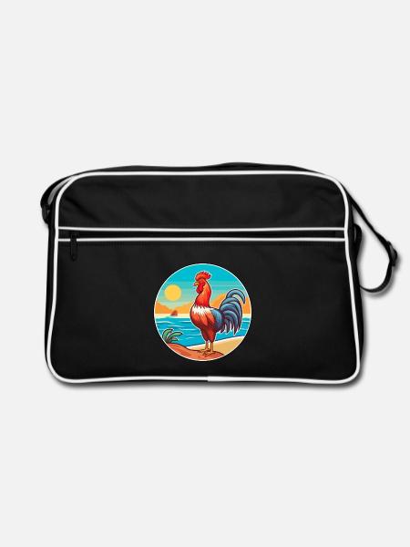 Hahn Aquarell Karikatur Kawaii Clipart Tier - Retro Tasche - Schwarz/Weiß