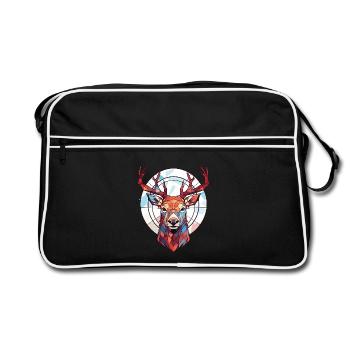 Rothirsch Bunte Aquarell-Tierillustration - Retro Tasche - Schwarz/Weiß - Vorne