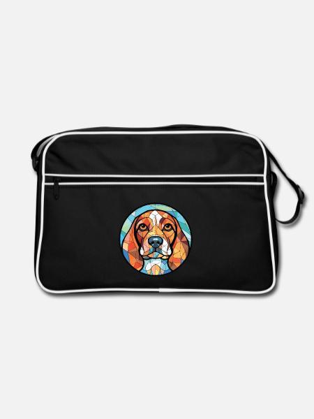 Deutsche Bracke Hunderasse Aquarell Illustration - Retro Tasche - Schwarz/Weiß