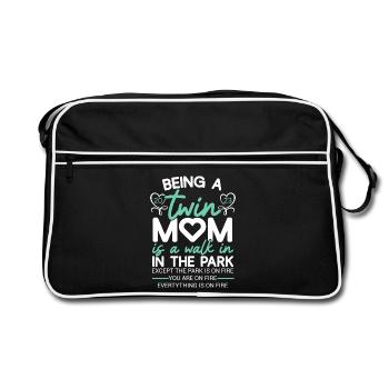 Being A Twin Mom 2023 Saying Become Wins Mother - Retro Tasche - Schwarz/Weiß - Vorne