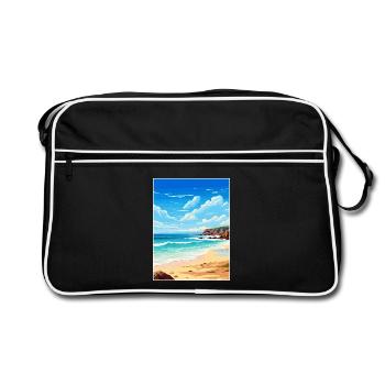 Porthcurno Beach Cornwall Vintage Reiseposter - Retro Tasche - Schwarz/Weiß - Vorne