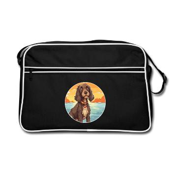 Pudelpointer Hund Rasse Cartoon Kawaii Clipart Hund - Retro Tasche - Schwarz/Weiß - Vorne