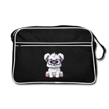 Miniatur Schnazuer Hunderasse Aquarell Cartoon K - Retro Tasche - Schwarz/Weiß - Vorne