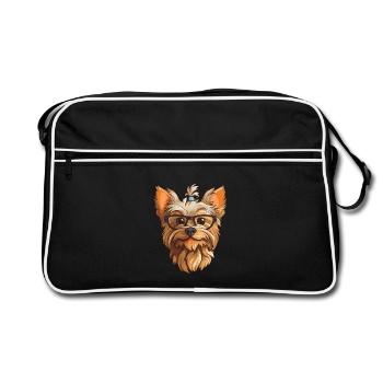 Yorkshire Terrier Hunderasse Aquarell Karikatur Kaw - Retro Tasche - Schwarz/Weiß - Vorne
