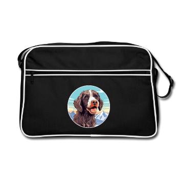 Pudelpointer Hunderasse Cartoon Kawaii Aquarell - Retro Tasche - Schwarz/Weiß - Vorne