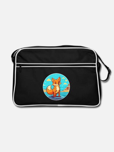 Fuchs Aquarell Cartoon Kawaii Clipart Tier - Retro Tasche - Schwarz/Weiß