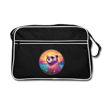 Gopher Buntes Aquarell Cartoon Kawaii Tier - Retro Tasche - Schwarz/Weiß - Vorne