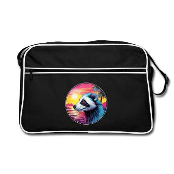 Skunk Buntes Aquarell Cartoon Kawaii Tier - Retro Tasche - Schwarz/Weiß - Vorne