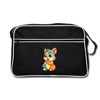 Chipmunk Buntes Aquarell Cartoon Kawaii Tier - Retro Tasche - Schwarz/Weiß - Vorne