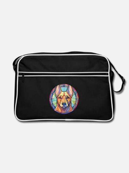 Kai Ken Hunderasse Bunte Aquarell-Illustration - Retro Tasche - Schwarz/Weiß