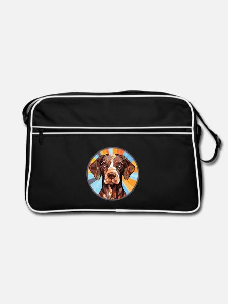Deutscher Schäferhund Rasse Aquarell Illustration - Retro Tasche - Schwarz/Weiß