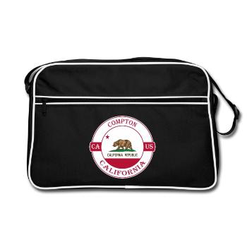 Compton California Flagge USA Reise Souvenir Abzeichen - Retro Tasche - Schwarz/Weiß - Vorne