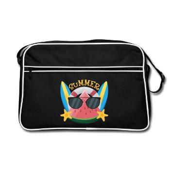 Summer Wassermelone mit Sonnenbrille - Retro Tasche - Schwarz/Weiß - Vorne