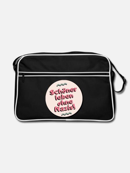 Schoner leben ohne Nazis - Retro Tasche - Schwarz/Weiß