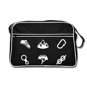 Klettern Symbole Bouldern Bergsteiger Freeclimber - Retro Tasche - Schwarz/Weiß - Vorne