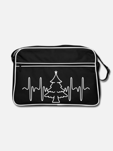 Herzschlag Ekg Weihnachten - Retro Tasche - Schwarz/Weiß