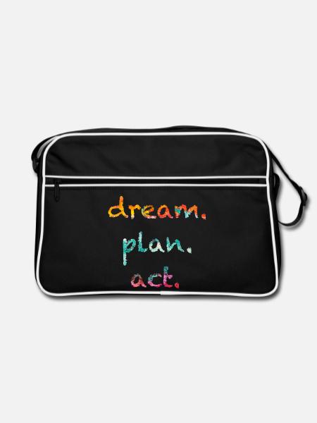 Traum Planen Handeln – Aquarell - Retro Tasche - Schwarz/Weiß