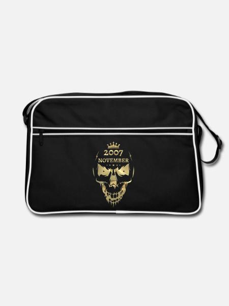 November 2007 Totenkopf Gold - Retro Tasche - Schwarz/Weiß