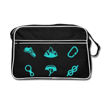 Klettern Symbole Bouldern Bergsteiger Kletterer - Retro Tasche - Schwarz/Weiß - Vorne
