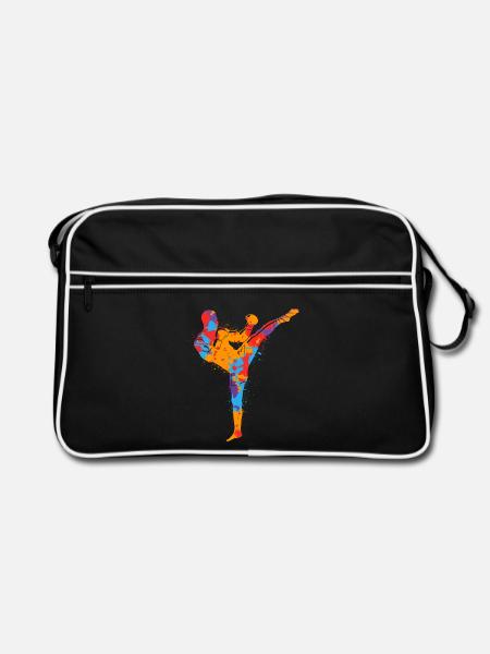 Muay Thai Bunter Kickboxer Kampfsport Kickboxen - Retro Tasche - Schwarz/Weiß
