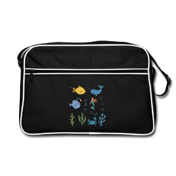 Fisch Unterwasser Kinder Wal Seeteufel märchenhaft - Retro Tasche - Schwarz/Weiß - Vorne