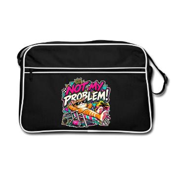 Nicht mein Problem – lustige Retro-Katze aus den 90ern - Retro Tasche - Schwarz/Weiß - Vorne