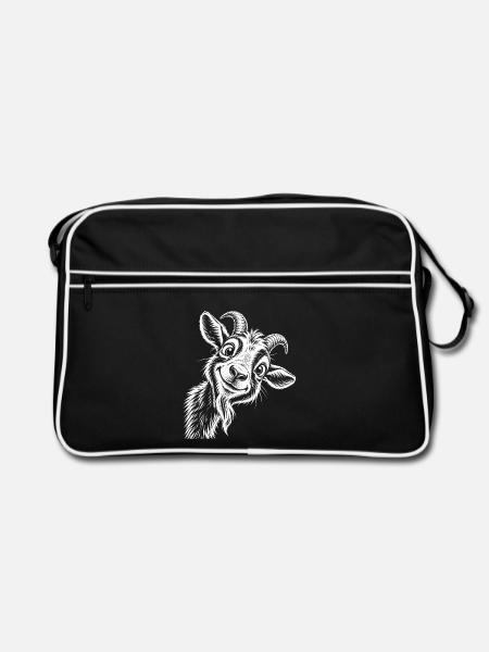 Verspielte Ziegenzeichnung - Retro Tasche - Schwarz/Weiß