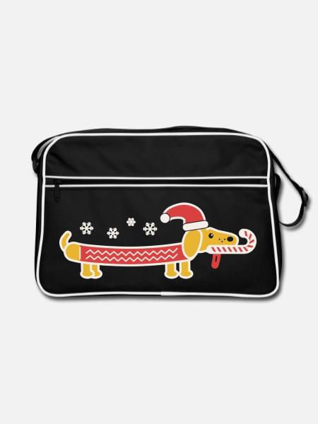 Weihnachts-Dackel - Retro Tasche - Schwarz/Weiß