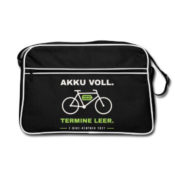 E-Bike Rentner 2027 - Retro Tasche - Schwarz/Weiß - Vorne
