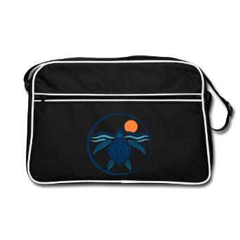 Sonnenschildkröte auf Wellen - Retro Tasche - Schwarz/Weiß - Vorne