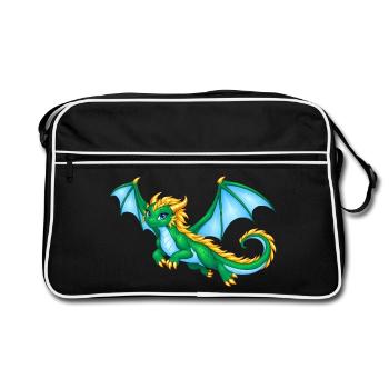 Smaragdgrüne Drachendame mit goldener Mähne - Retro Tasche - Schwarz/Weiß - Vorne