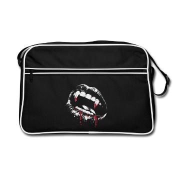 Blutige Vampirzähne – Halloween Horror - Retro Tasche - Schwarz/Weiß - Vorne