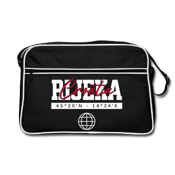 Rijeka Kroatien Koordinaten Reise Souvenir - Retro Tasche - Schwarz/Weiß - Vorne