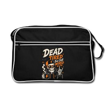 Kaffee-Skelett – Dead Tired But Still Wired - Retro Tasche - Schwarz/Weiß - Vorne