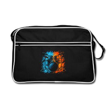 Schlagzeuger Drummer Jungen Kinder Schlagzeug - Retro Tasche - Schwarz/Weiß - Vorne