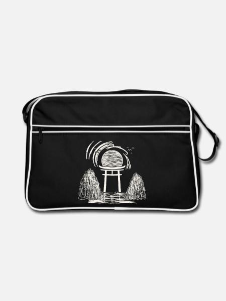 Torii Sonnenuntergang Zen - Retro Tasche - Schwarz/Weiß