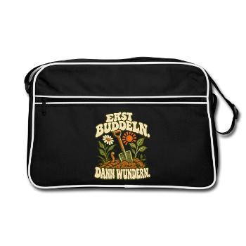 Erst Buddeln, Dann Wunder(n) - Retro Tasche - Schwarz/Weiß - Vorne