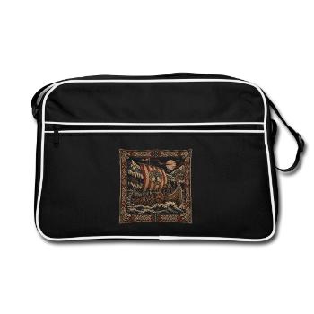 Wikinger – Nordischer Wandteppich - Retro Tasche - Schwarz/Weiß - Vorne
