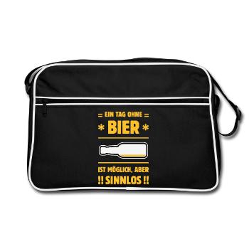 Ein Tag Ohne Bier Ist Möglich, Aber Sinnlos! NEG3C - Retro Tasche - Schwarz/Weiß - Vorne