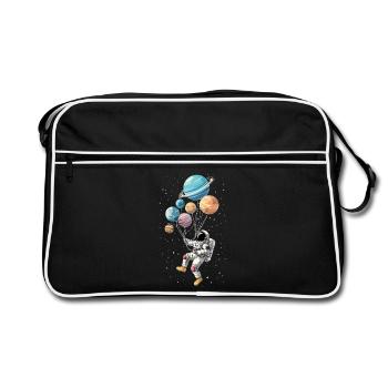 Astronaut mit Ballons Planeten Raumfahrt - Retro Tasche - Schwarz/Weiß - Vorne