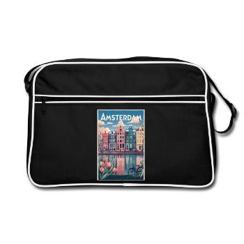Amsterdamer Kanalporträt - Retro Tasche - Schwarz/Weiß - Vorne