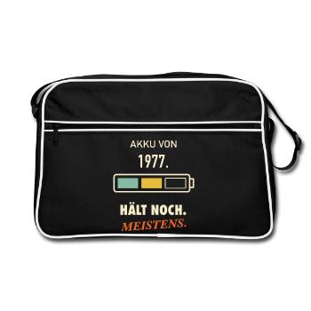 Jahrgang 1977 Akku hält noch 50. Geburtstag lustig - Retro Tasche - Schwarz/Weiß - Vorne