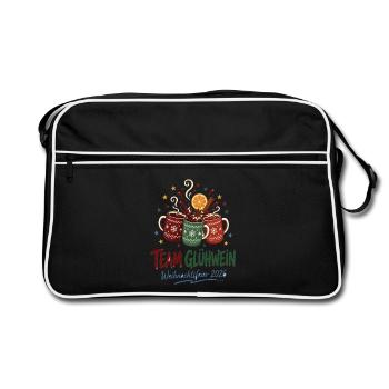 Team Glühwein – Weihnachtsfeier 2026 Gruppenshirt - Retro Tasche - Schwarz/Weiß - Vorne