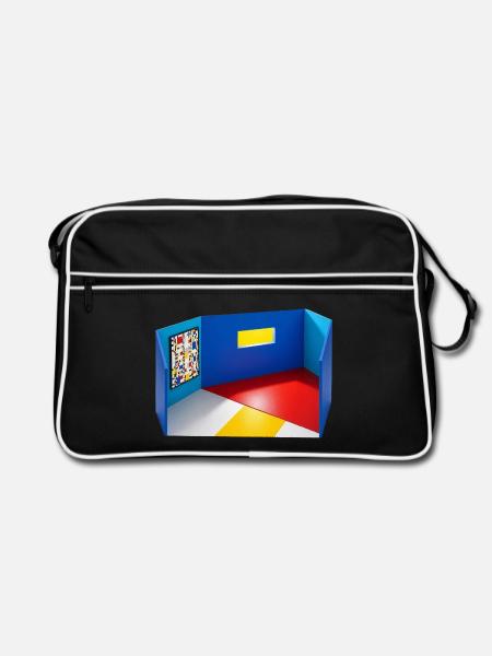 Abstrakter Raum in Primärfarben - Retro Tasche - Schwarz/Weiß