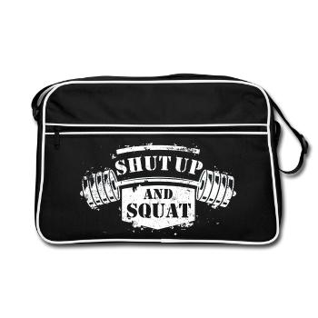 Shut Up And Squat Halt Die Klappe Bodybuilding Gym - Retro Tasche - Schwarz/Weiß - Vorne