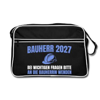 Bauherr 2027 An Bauherrin Wenden Hausbau - Retro Tasche - Schwarz/Weiß - Vorne