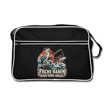 Angeln ohne Zusage - Retro Tasche - Schwarz/Weiß - Vorne